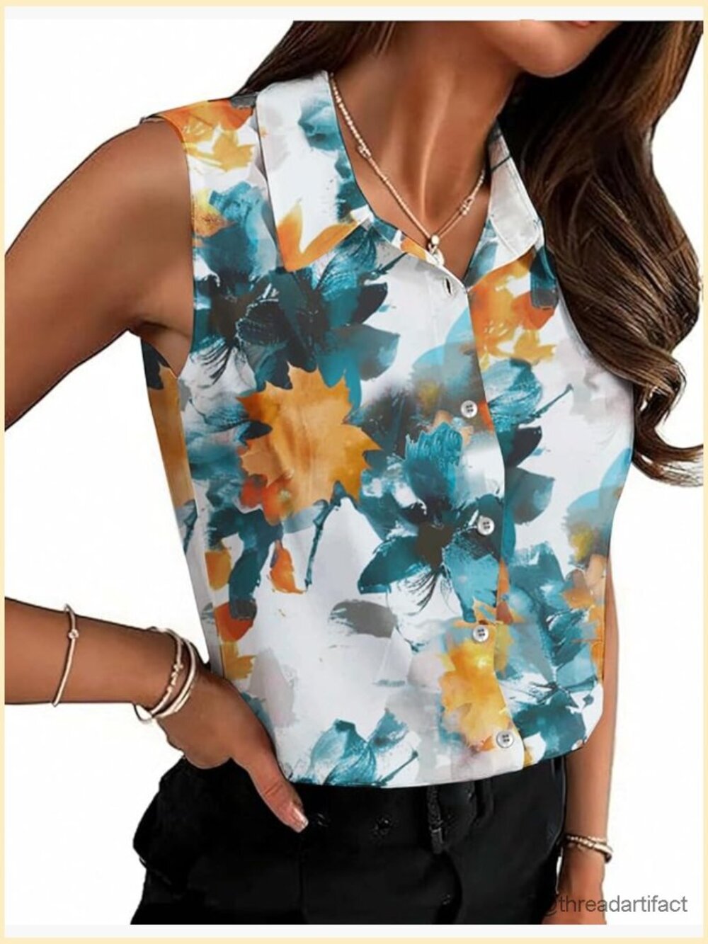 Sleeveless Button Down Blouse V Neck Tank Top Business Casual Work Top